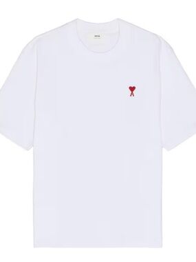 Ami White Short Sleeve Tee with Red Heart A Chest Logo